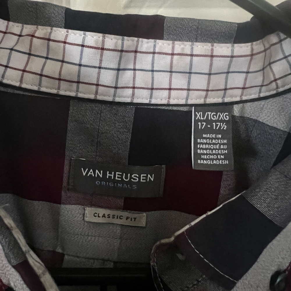 Van Heusen Men's Classic Fit Plaid Shirt - Black, Gray, and Red